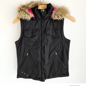 Black Faux Fur Hooded Vest